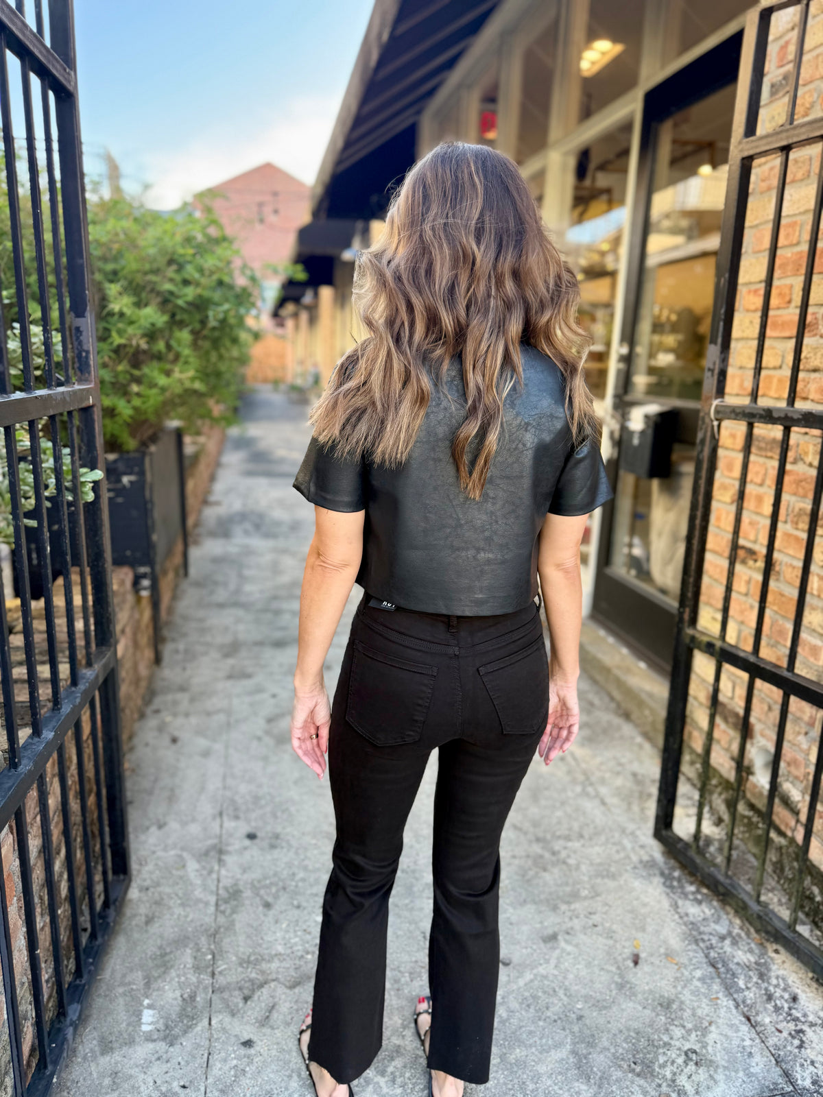Grayson Faux Leather Top- Black