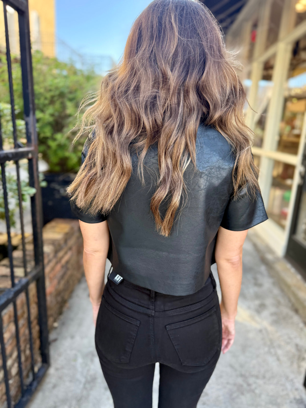 Grayson Faux Leather Top- Black