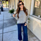 Ezra Striped Crew Neck Sweater- Heather Gray