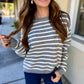 Ezra Striped Crew Neck Sweater- Heather Gray