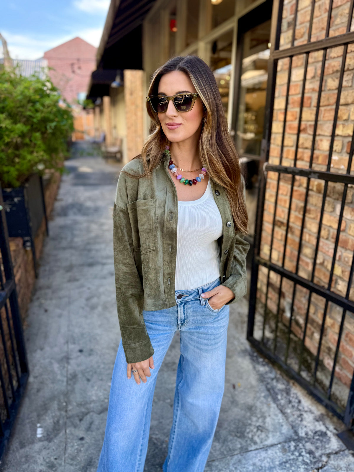 Z Supply All Day Cropped Suede Jacket- Monstera