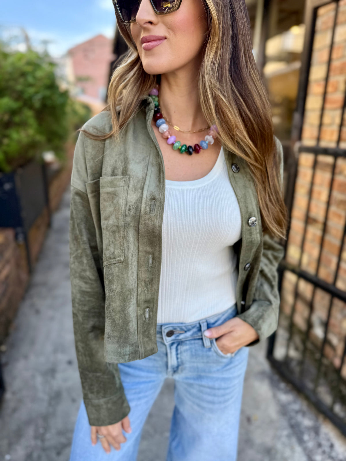 Z Supply All Day Cropped Suede Jacket- Monstera