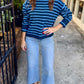 Ezra Striped Crew Neck Sweater- Blue