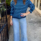 Ezra Striped Crew Neck Sweater- Blue