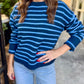 Ezra Striped Crew Neck Sweater- Blue
