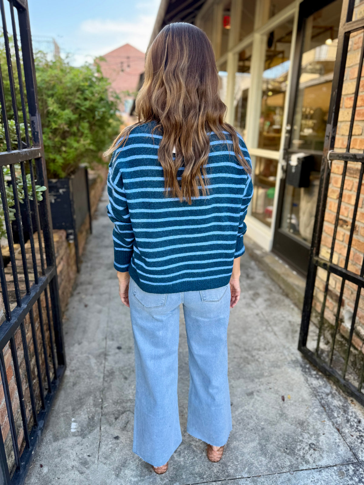 Ezra Striped Crew Neck Sweater- Blue