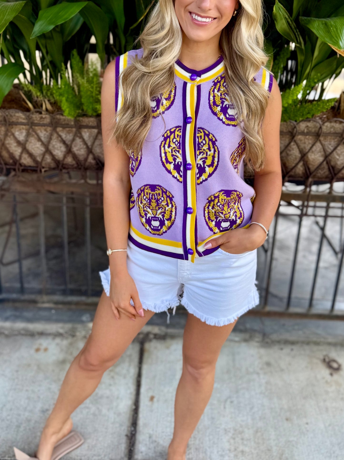 Queen LSU Knit Button Up Vest