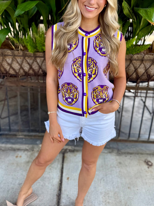 Queen LSU Knit Button Up Vest