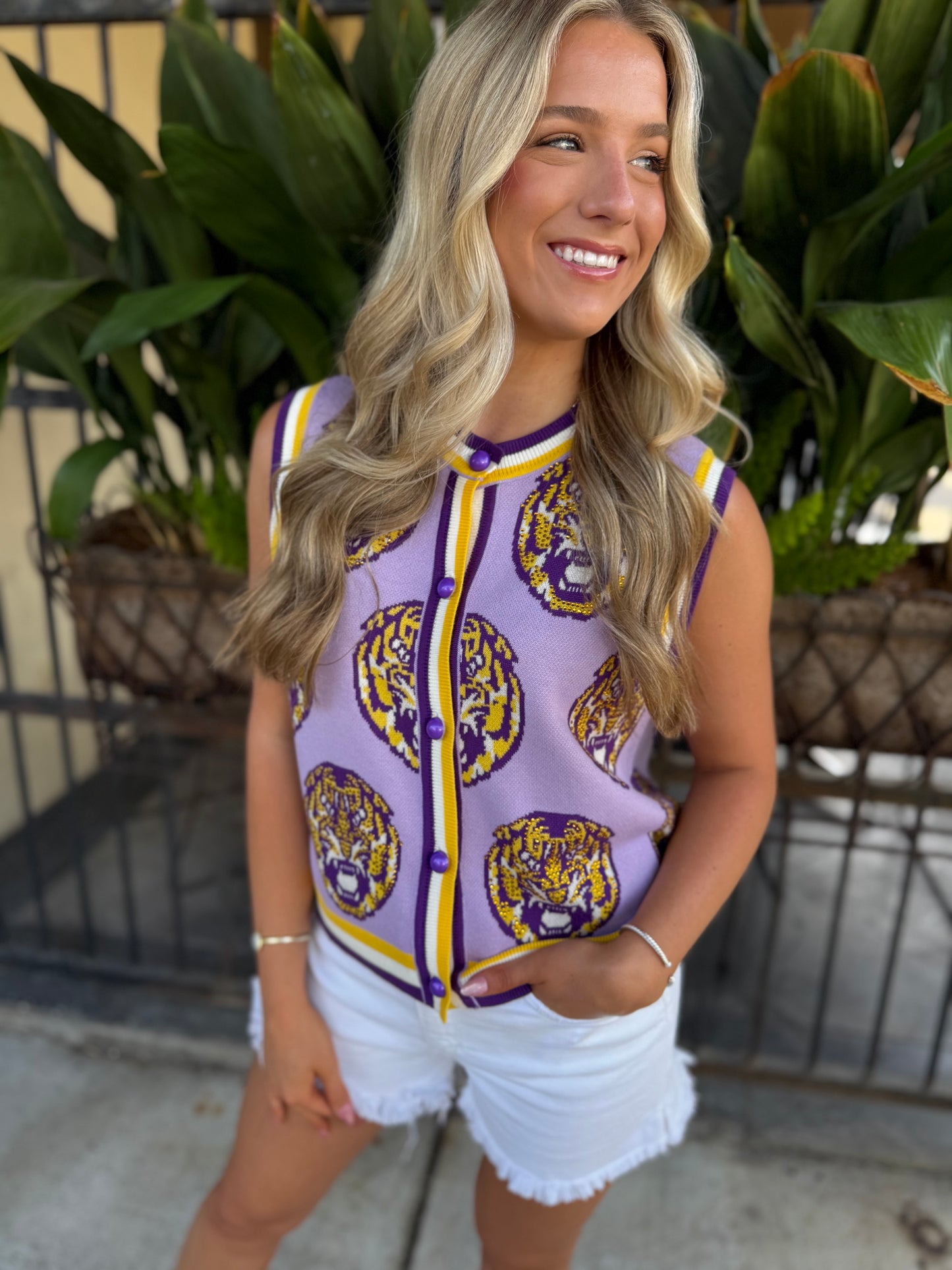 Queen LSU Knit Button Up Vest