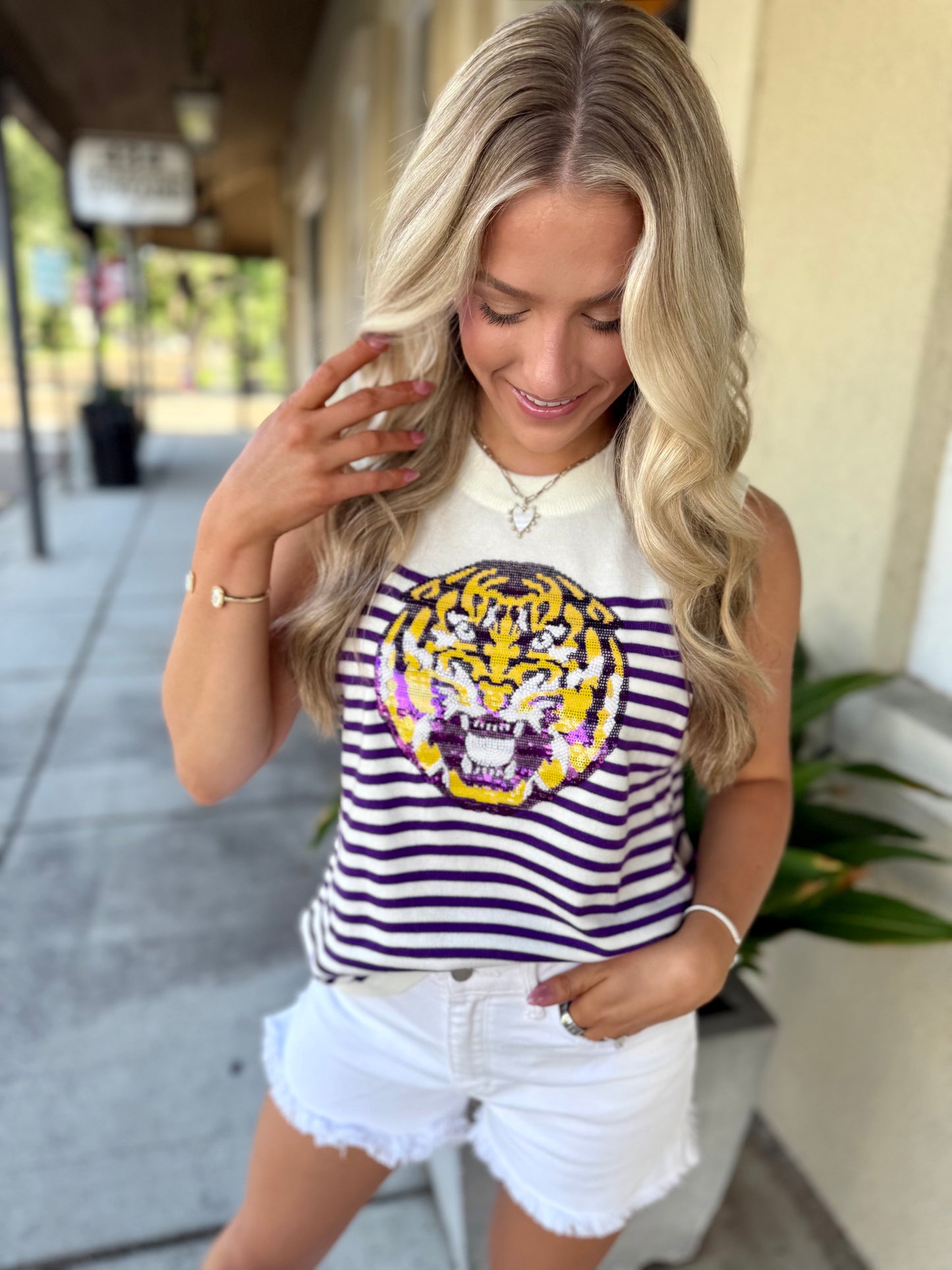 Queen LSU Mascot Striped Knit Tank
