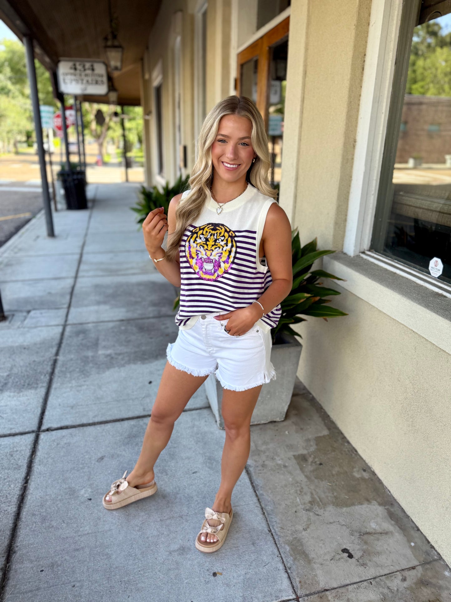 Queen LSU Mascot Striped Knit Tank