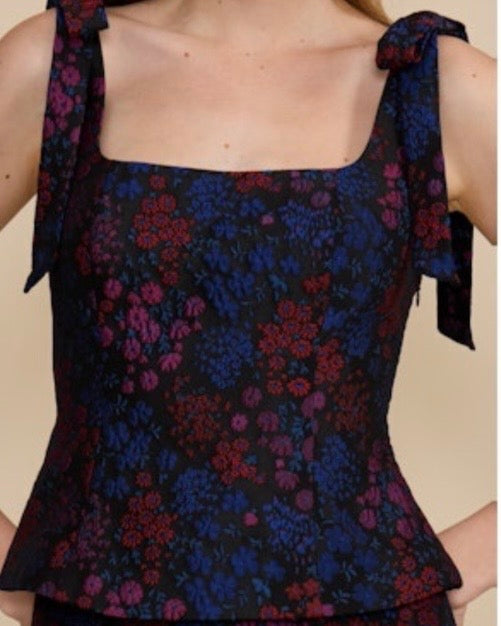 Sabrina Brocade Top- Navy Multi