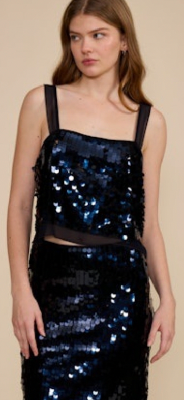 Clara Sequined Top- Midnight