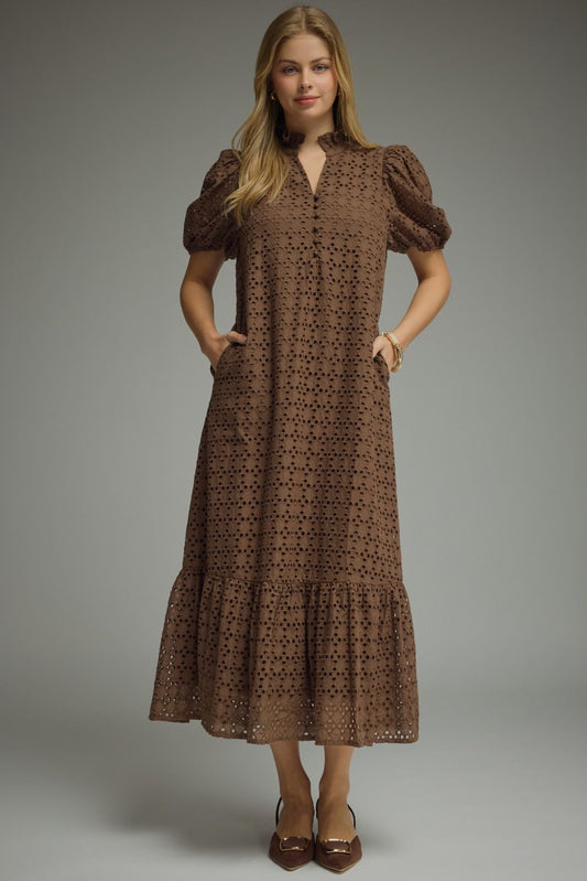 Jade Eyelet Maxi Dress- Brown