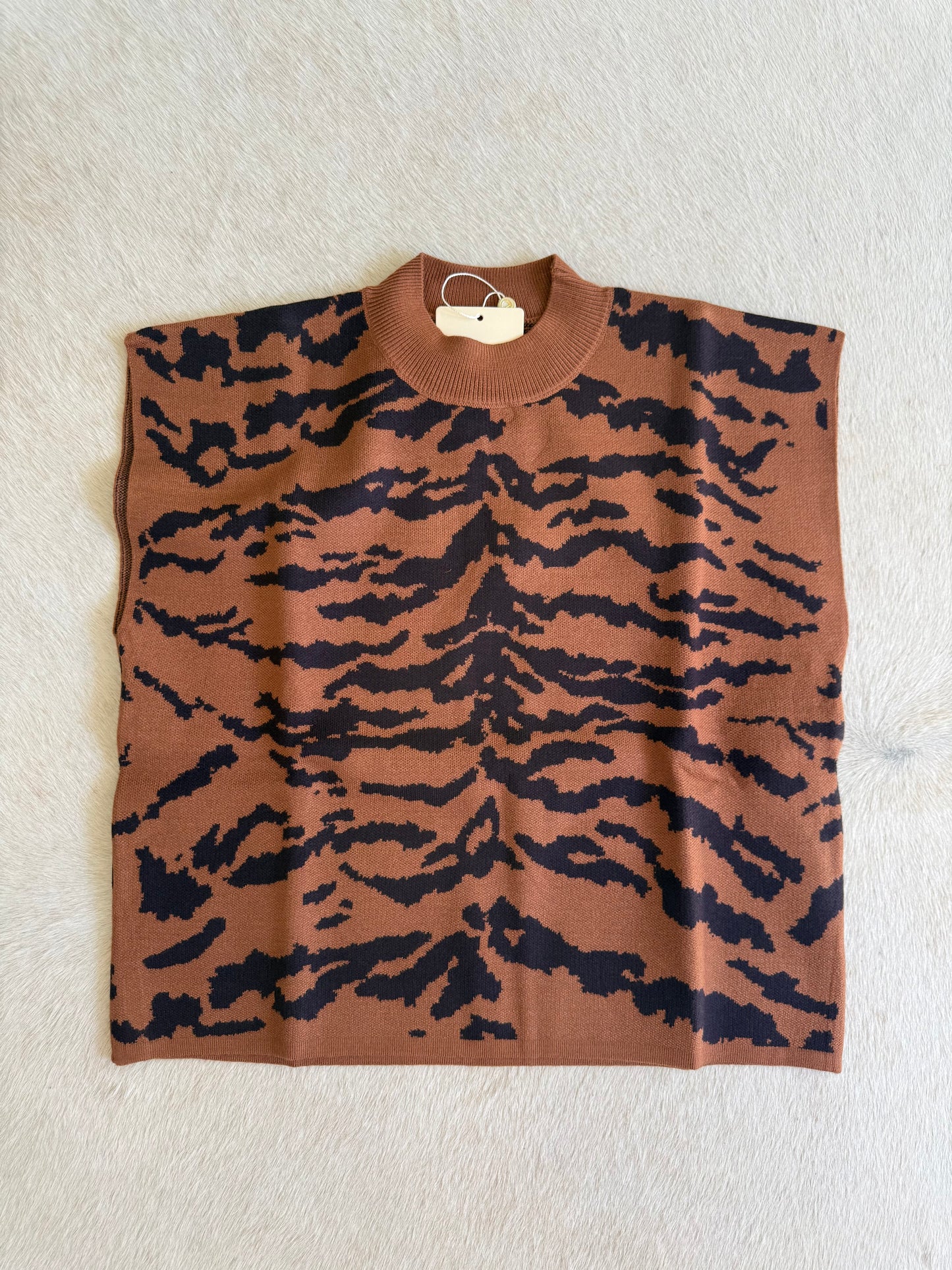 Tiger Stripe Sweater Vest- Camel