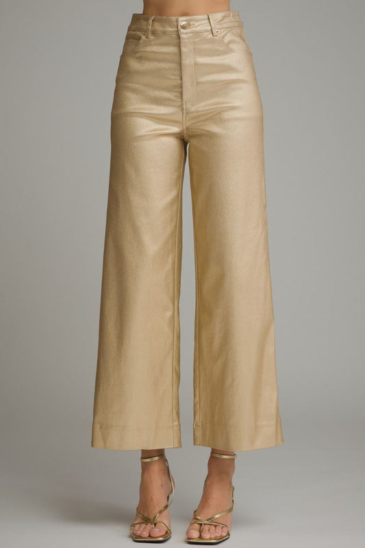 Metallic Wide Leg Pants- Gold