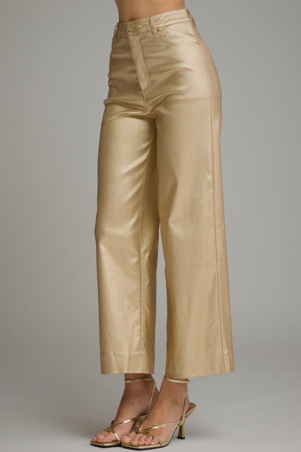 Metallic Wide Leg Pants- Gold