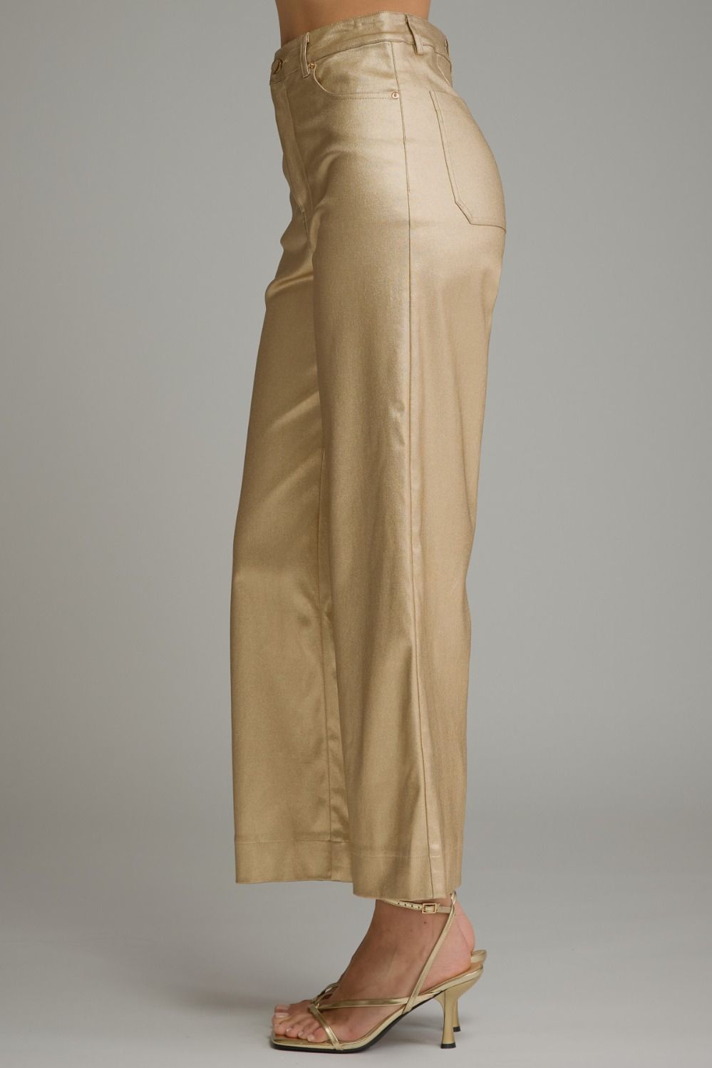 Metallic Wide Leg Pants- Gold