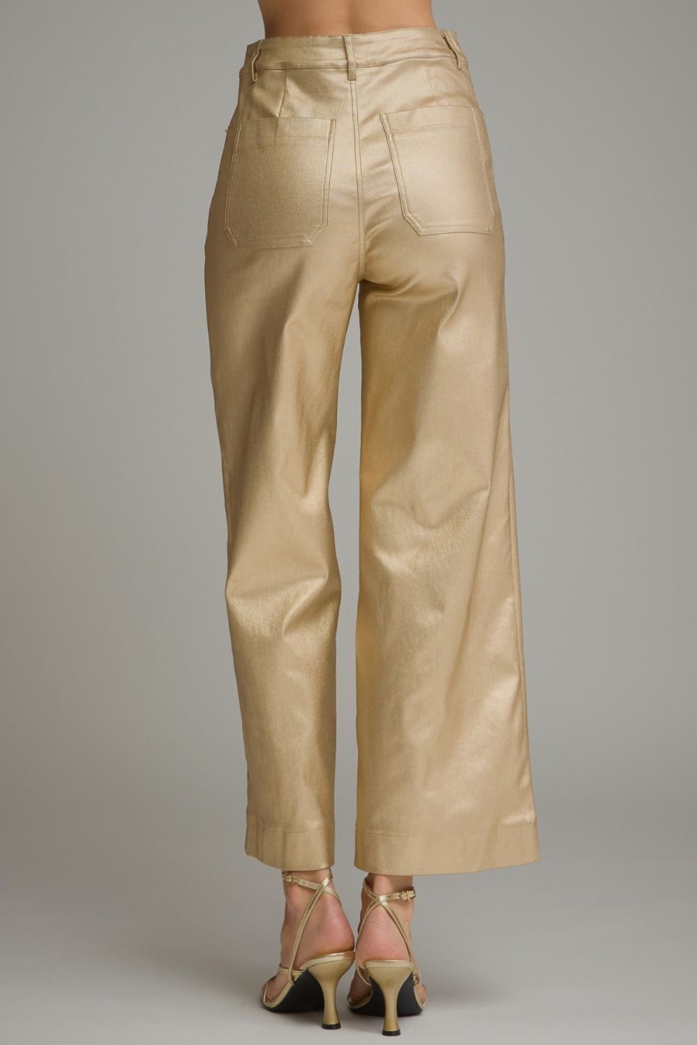 Metallic Wide Leg Pants- Gold