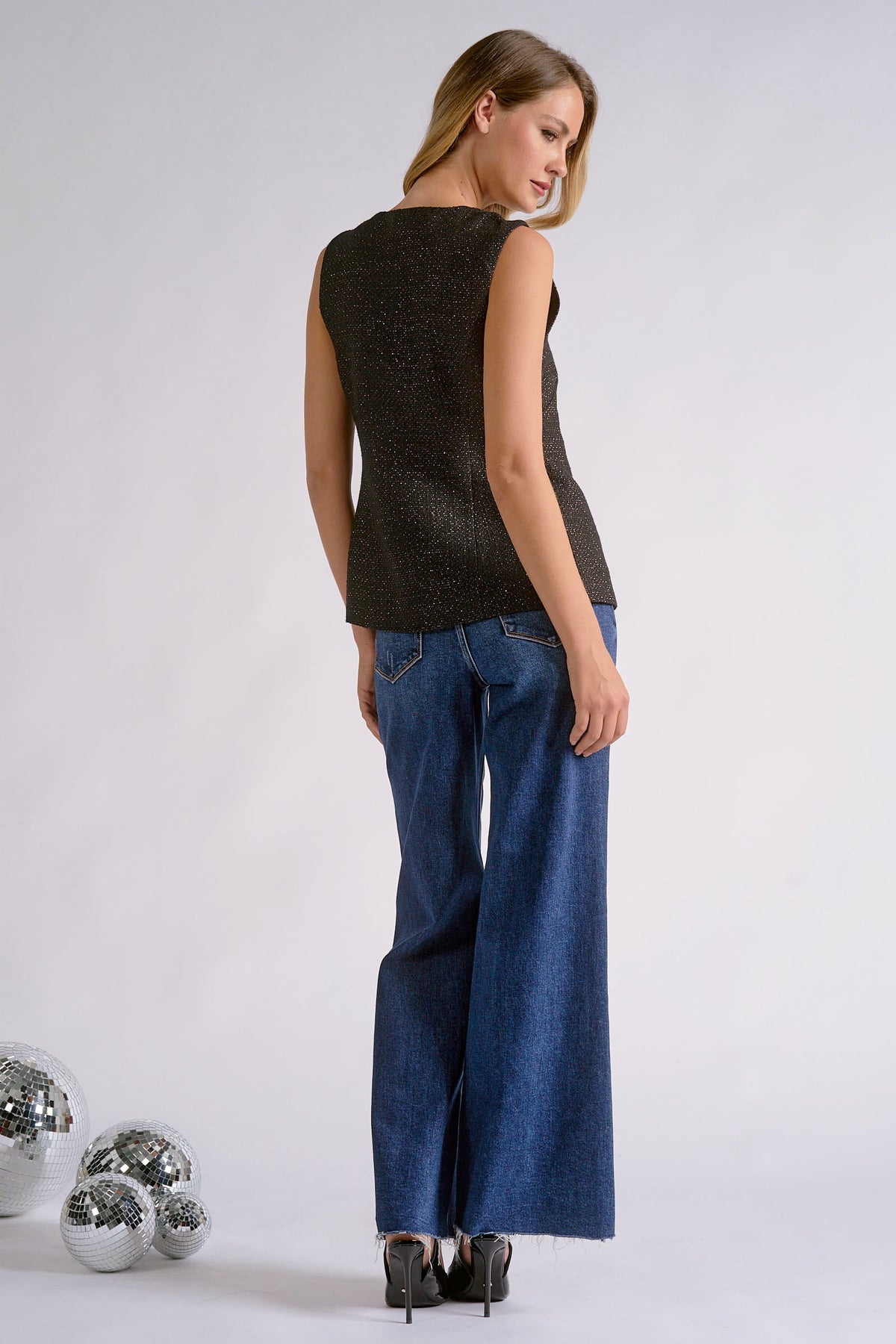 Metallic Tweed Vest- Black