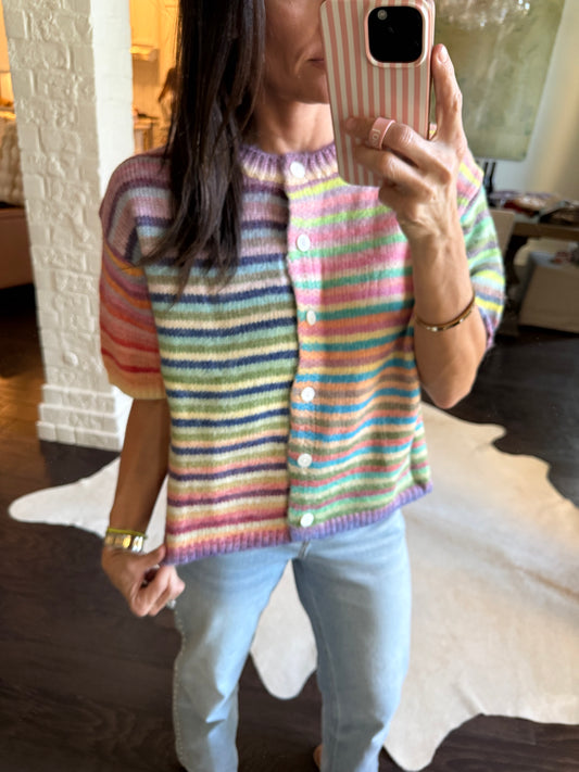 Prism Pastel SS Cardigan- Rainbow