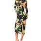 Mo Mesh Mock Neck Midi Dress- Floral