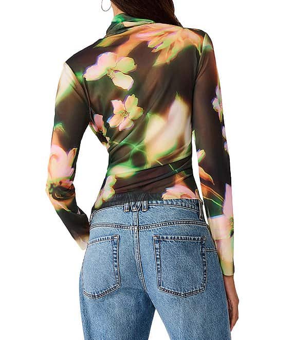 Fiona Floral Mesh Mock Neck Top