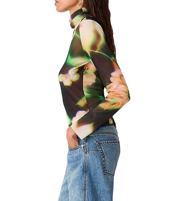 Fiona Floral Mesh Mock Neck Top