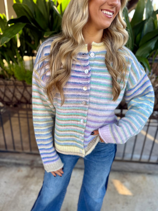 Meadow Sweater Cardigan- Lime Mix