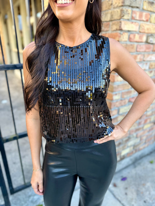 Encore Sequin Shell Top- Black