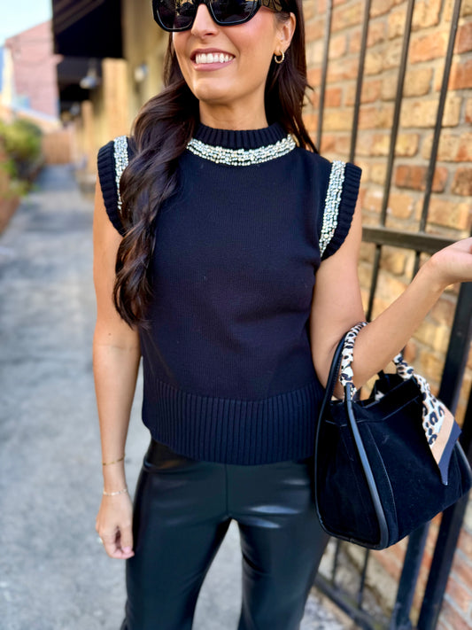 Glamour Edge Rhinestone Tank- Black