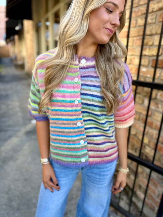 Prism Pastel SS Cardigan- Rainbow