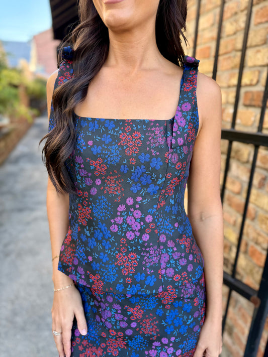 Sabrina Brocade Top- Navy Multi