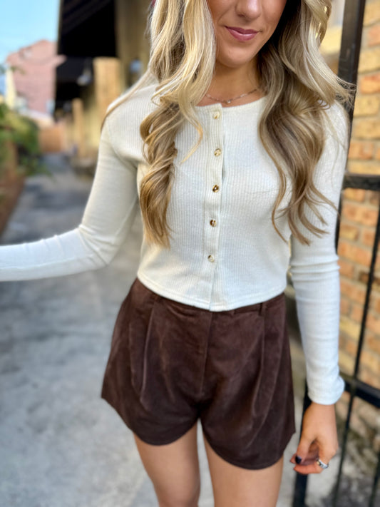 First Toast Ribbed Button Top- Ivory