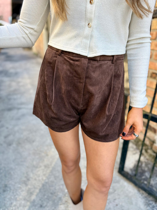 Brylee Faux Suede Shorts- Brown