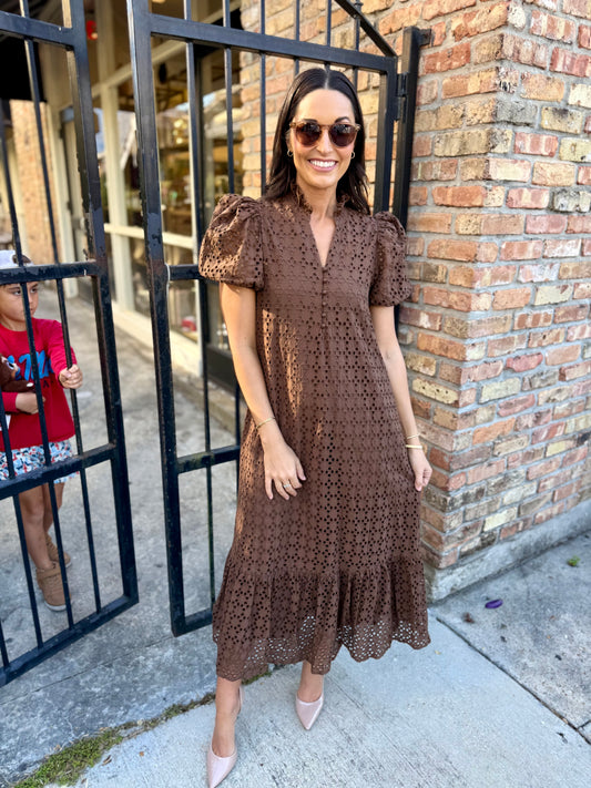 Jade Eyelet Maxi Dress- Brown