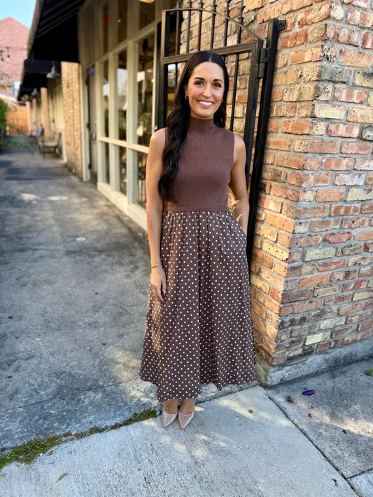 Polly Polka Dot Maxi- Brown