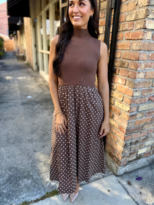 Polly Polka Dot Maxi- Brown