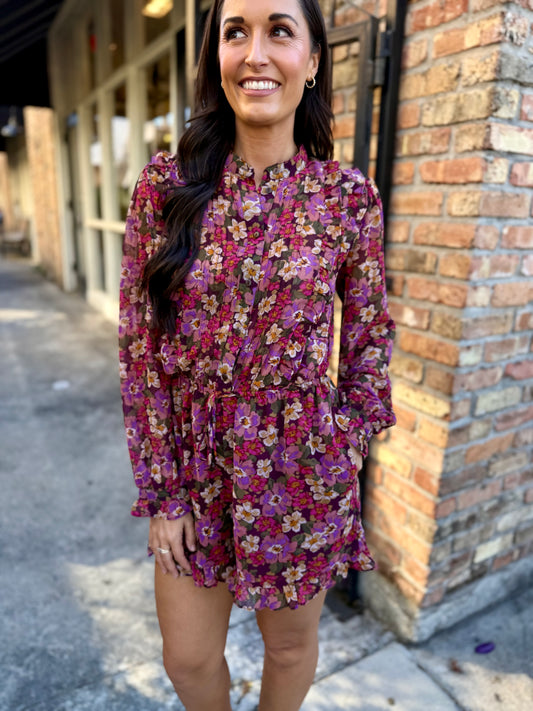 Dalia Floral Long Sleeve Romper- Multi