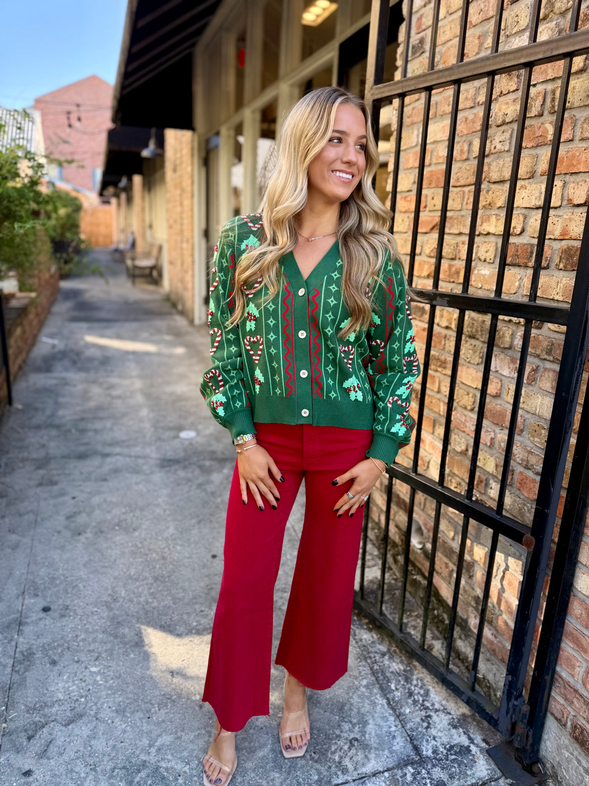 Queen Holly & Peppermint Cardigan- Green
