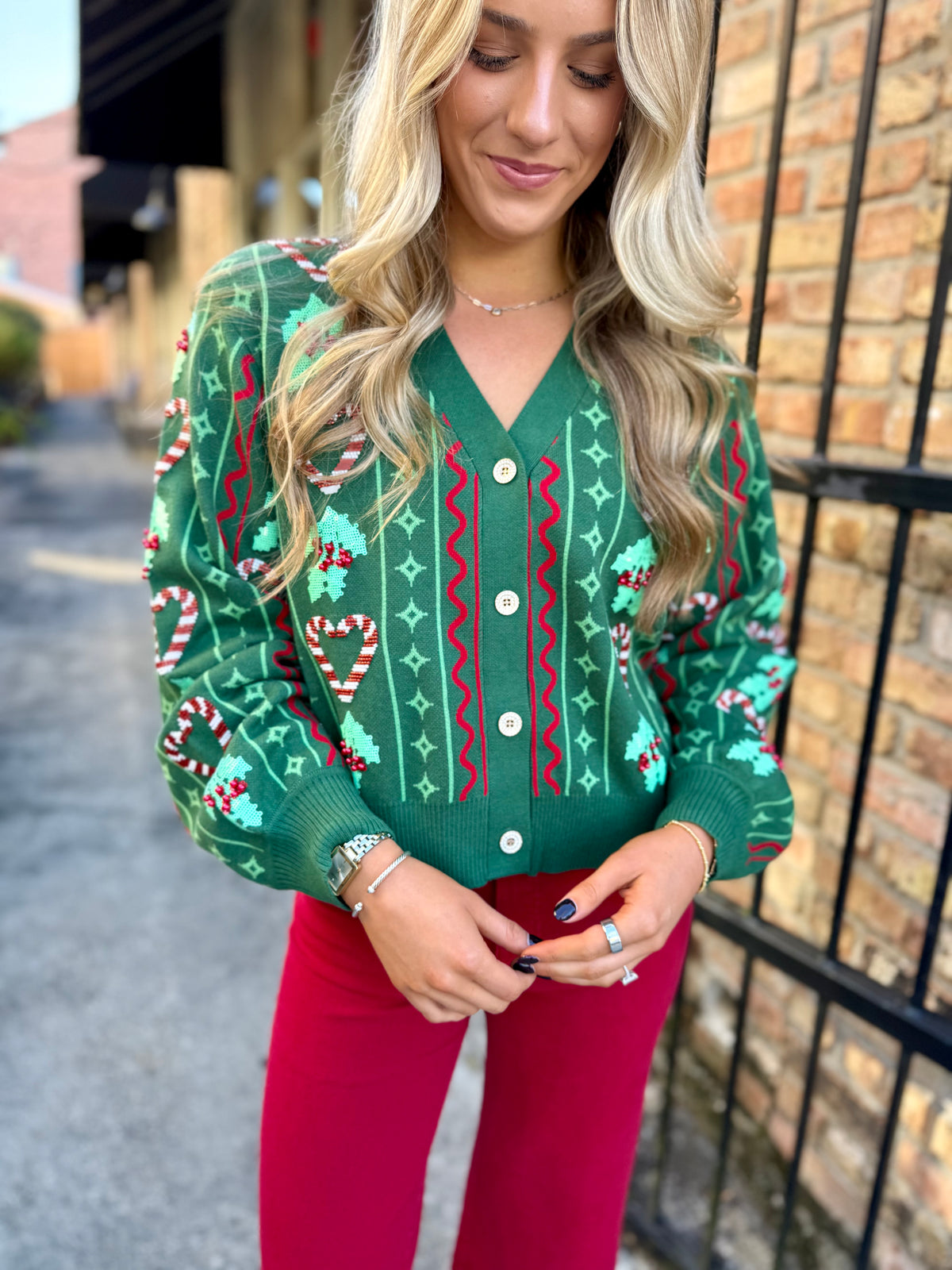 Queen Holly & Peppermint Cardigan- Green