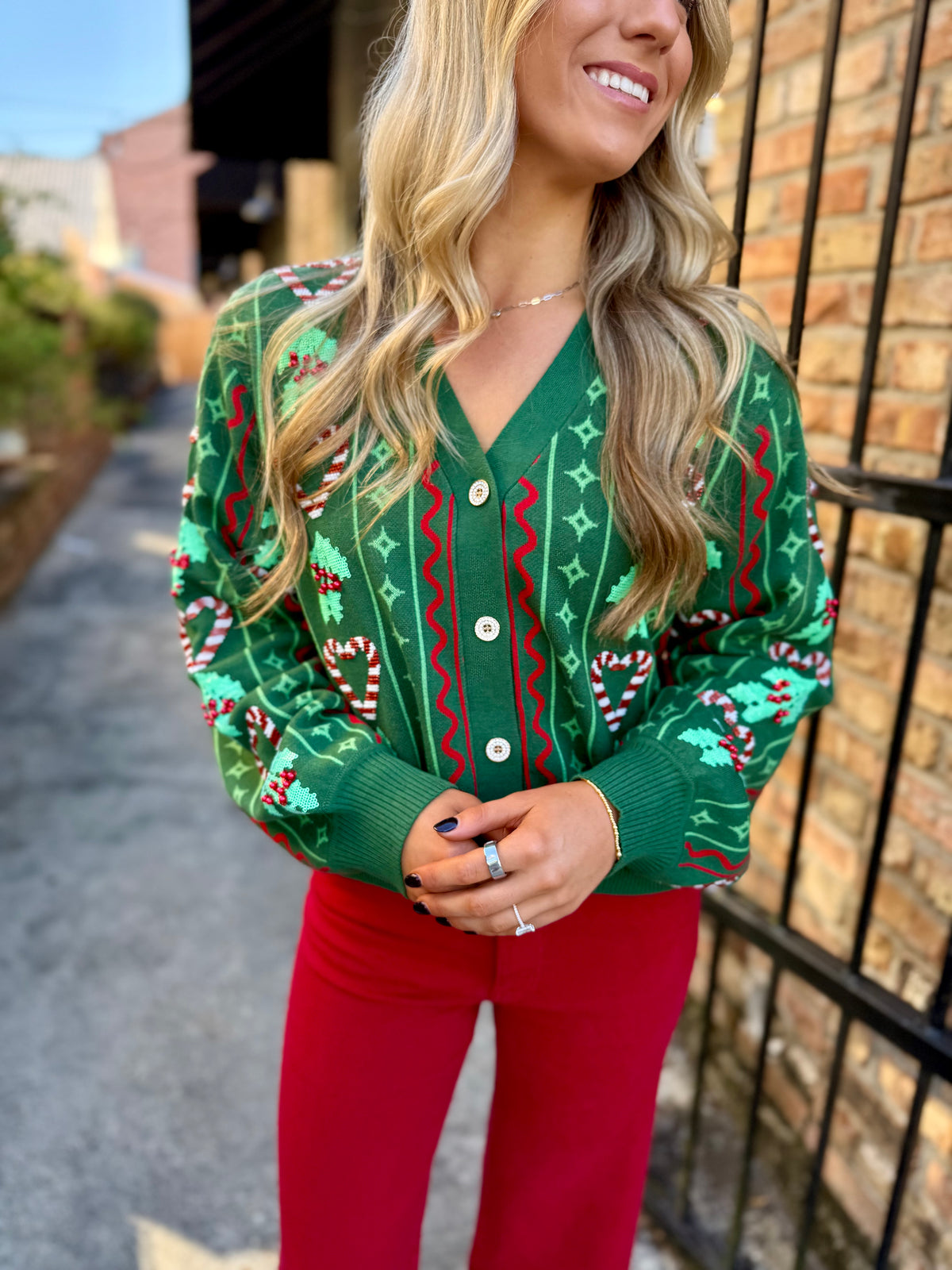 Queen Holly & Peppermint Cardigan- Green