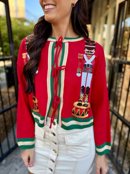 Queen Nutcracker Cardigan- Red & Green