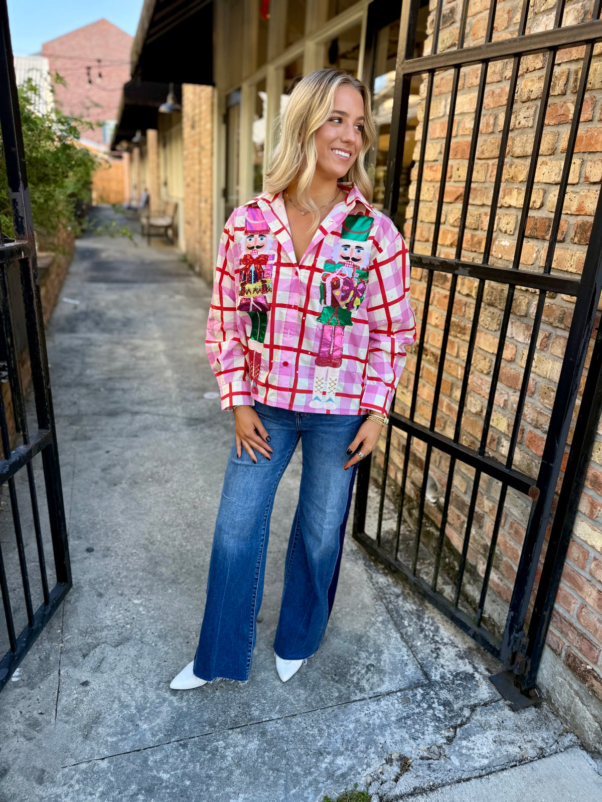 Queen Plaid Nutcracker Button Up Top