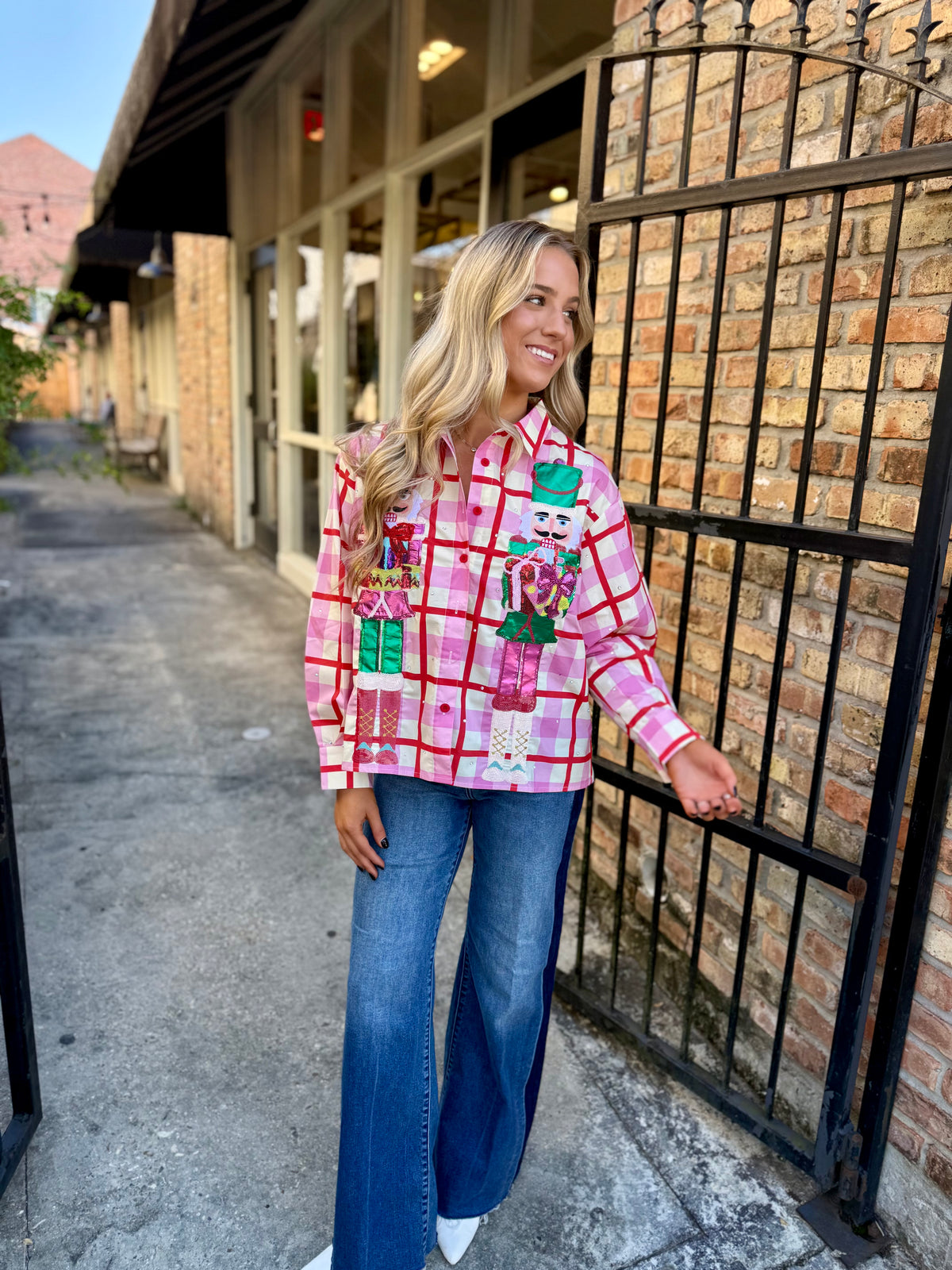 Queen Plaid Nutcracker Button Up Top