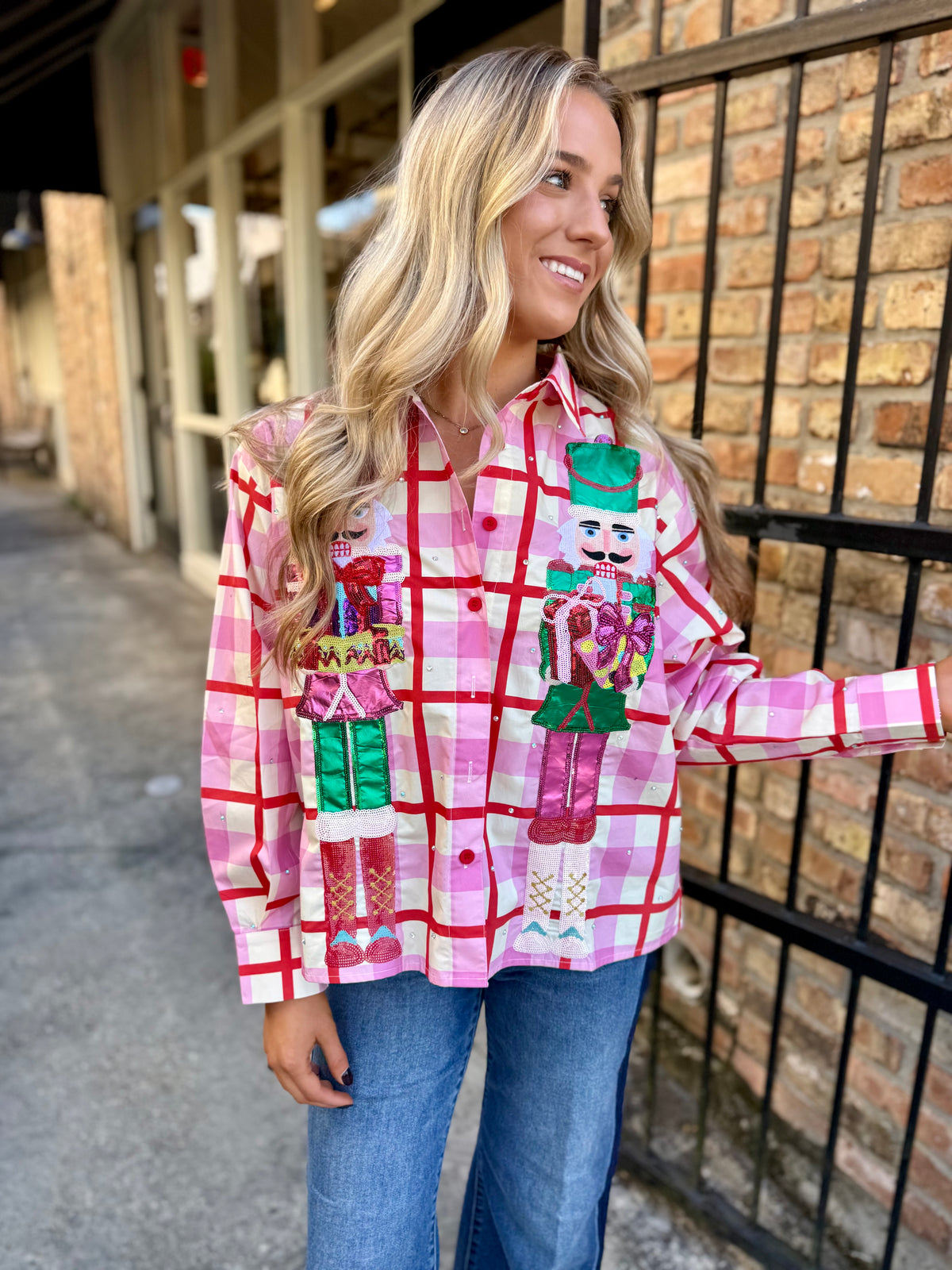 Queen Plaid Nutcracker Button Up Top