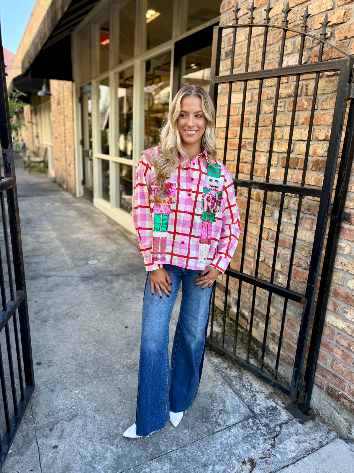 Queen Plaid Nutcracker Button Up Top