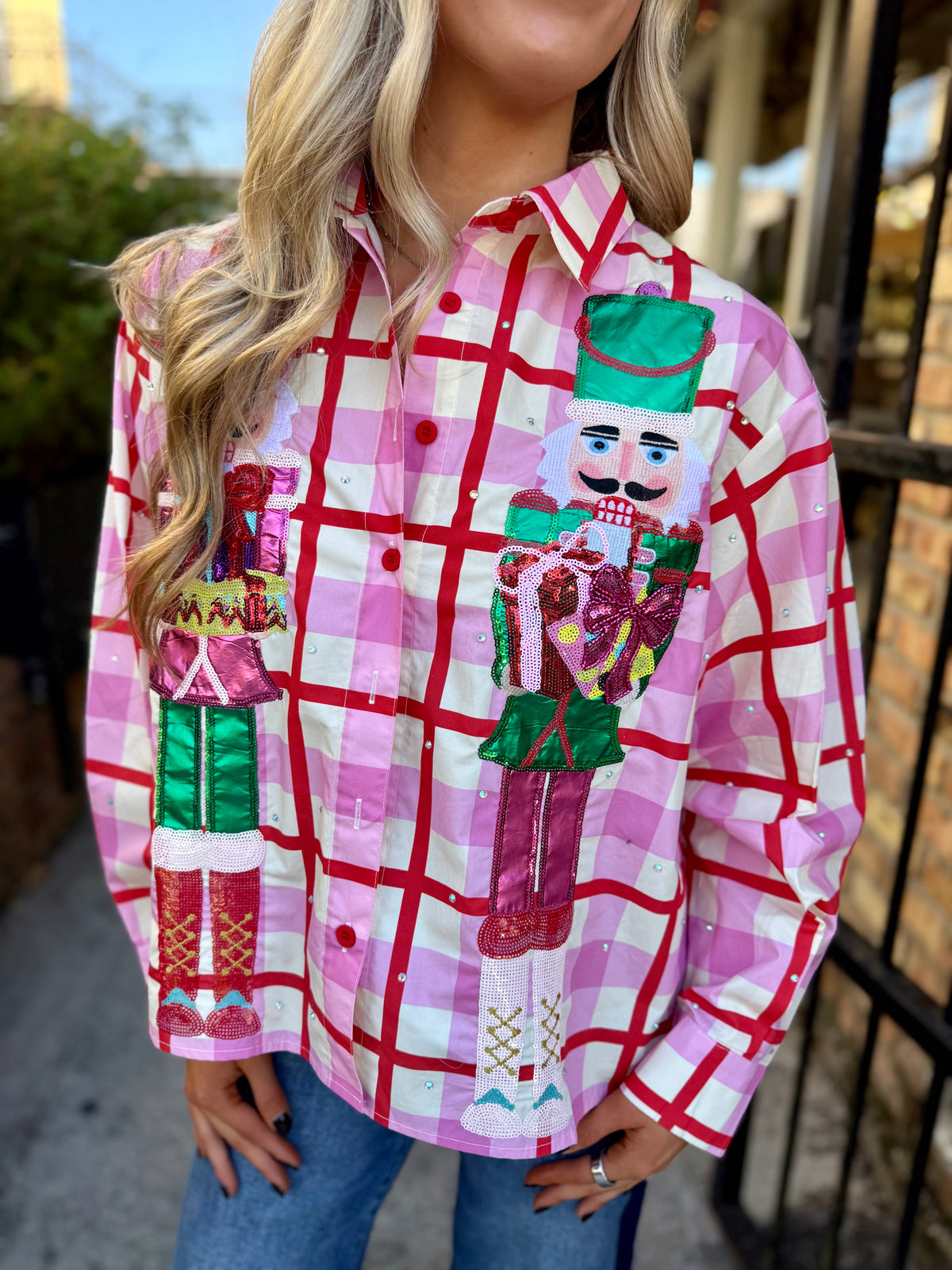 Queen Plaid Nutcracker Button Up Top