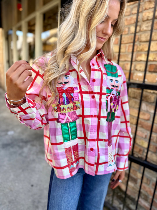 Queen Plaid Nutcracker Button Up Top