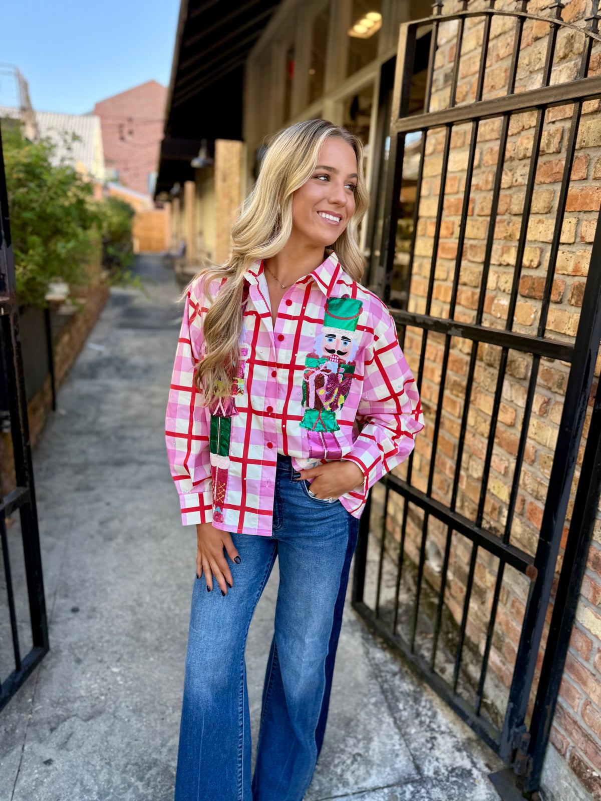 Queen Plaid Nutcracker Button Up Top